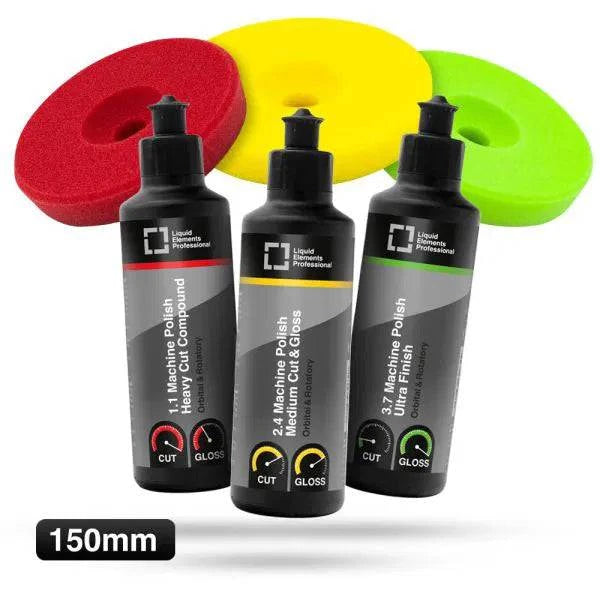 Liquid Elements Professional Politurset 3 Step, 3 x 250ml inkl. 150mm Centriforce V2 Polierpads pp_Set_150 - Weigola Premium Autopflege seit 1883