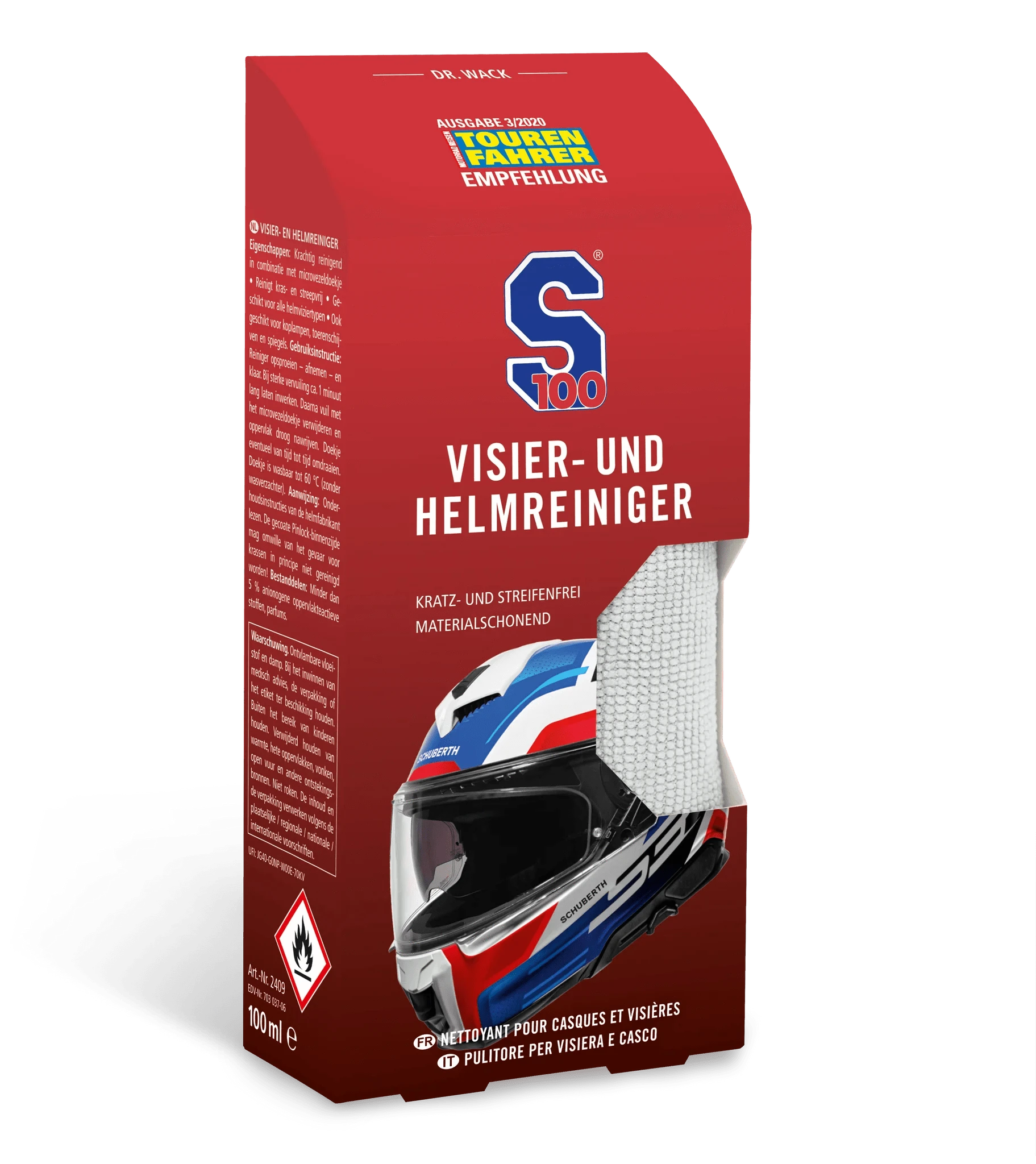 Dr. Wack S100 Visier- und Helmreiniger, inkl. Mikrofasertuch 100ml - 2409 - Weigola Premium Autopflege seit 1883