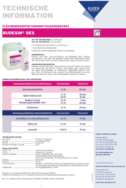 Budesin DES 10 Liter Flächendesinfektionskonzentrat - Weigola Premium Autopflege seit 1883
