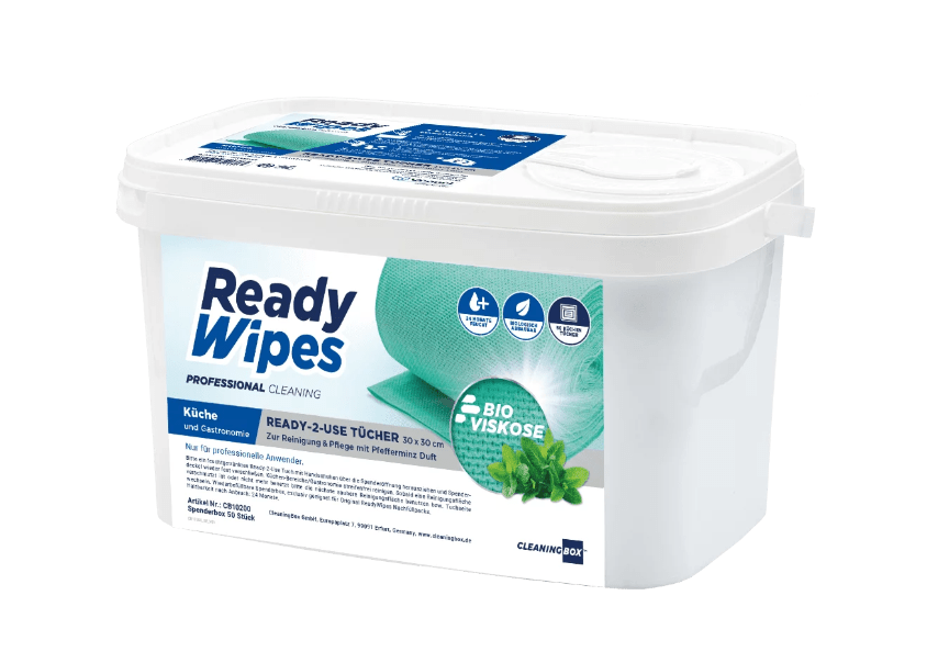 CleaningBox 5-in-1 Kompostierbare ReadyWipes Gastronomie & Küche 50er Spenderbox Grün, 30x30 cm - Weigola Premium Autopflege seit 1883