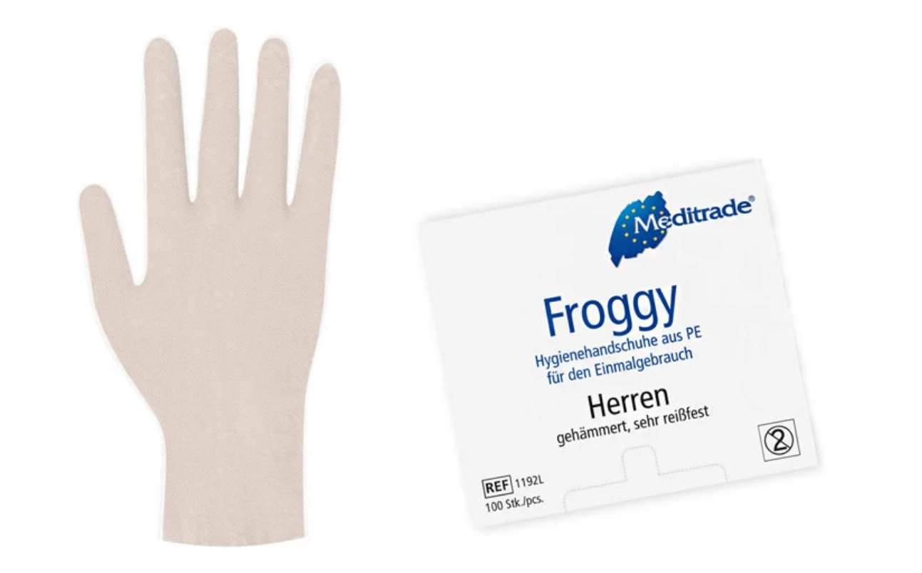 Froggy Hygienehandschuh aus reißfestem Polyethylen, Large, 100 Stück/P