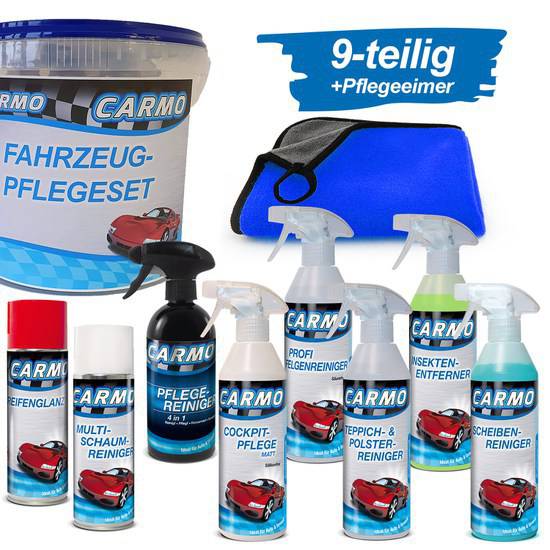 CARMO BASIC Autopflegeset inkl. Aufbewahrungseimer | Außen- und Innenreinigung | 9-teilig - Weigola Premium Autopflege seit 1883