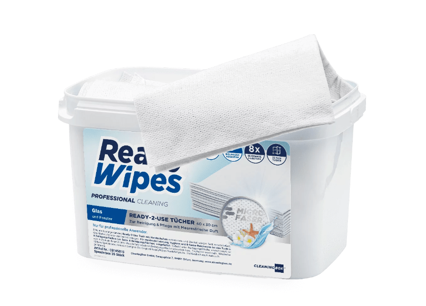 CleaningBox 5-in-1 Microfaser ReadyWipes Glas 35er Spenderbox Weiß, 40x30 cm - Weigola Premium Autopflege seit 1883