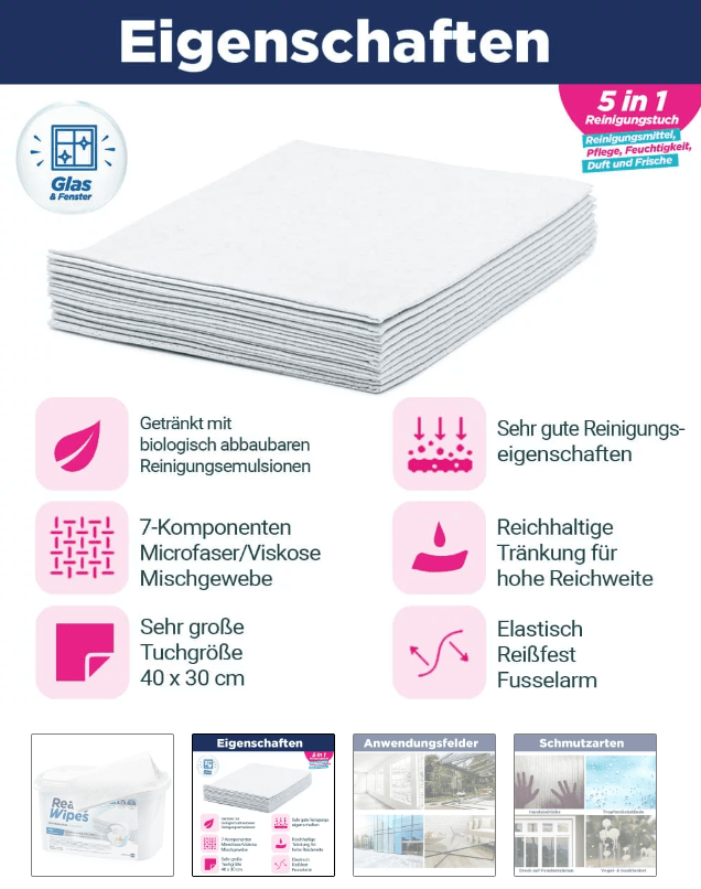 CleaningBox 5-in-1 Microfaser ReadyWipes Glas 35er Spenderbox Weiß, 40x30 cm - Weigola Premium Autopflege seit 1883