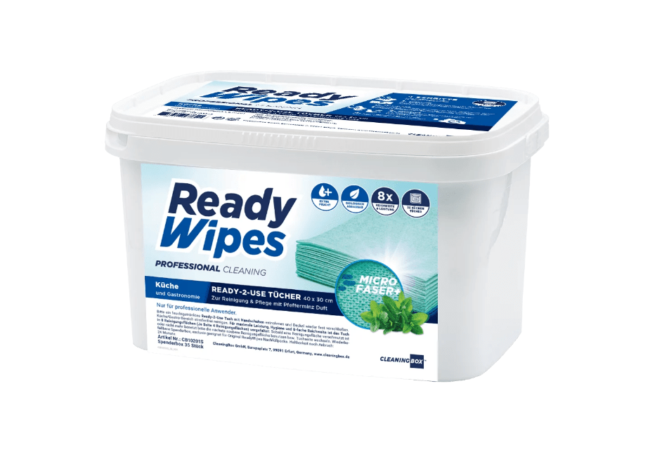 CleaningBox 5-in-1 Microfaser ReadyWipes Küche 35er Spenderbox Grün, 40x30 cm - Weigola Premium Autopflege seit 1883