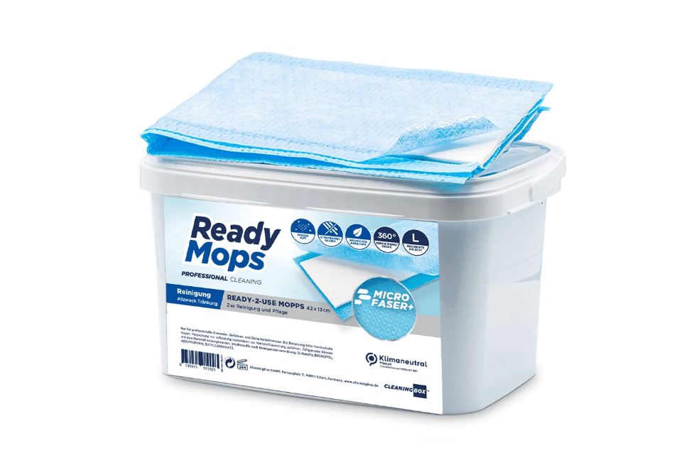 CleaningBox ReadyMops L Allzweck Reichweite 35 m², 42x13 cm, blau, 12er Spenderbox - Weigola Premium Autopflege seit 1883