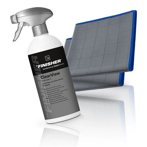 Glasreinigung Set: Koch Chemie THE FINISHER ClearView Glasreiniger + 2x Carbon Glastuch