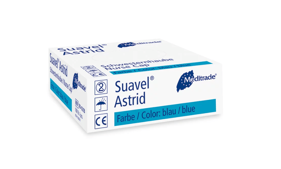 Suavel Astrid Schwestern- und Patientenhaube, blau, 100 Stück/Box - Weigola Premium Autopflege seit 1883