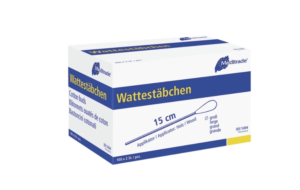 Wattestäbchen steril, zu 2 Stück steril verpackt,15 cm, großer Kopf, Holz, 100 x 2 Stück - Weigola Premium Autopflege seit 1883