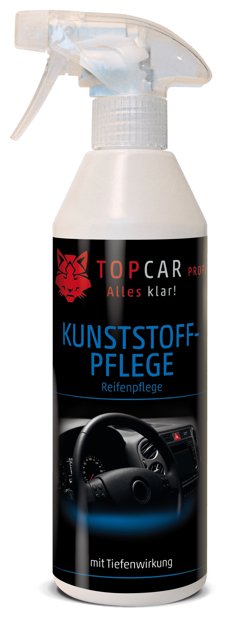 TOP CAR Kunststoffpflege mit Tiefenwirkung - Reifenpflege - 500ml Sprühflasche - Weigola Hygienevertrieb - - Weigola Hygienevertrieb