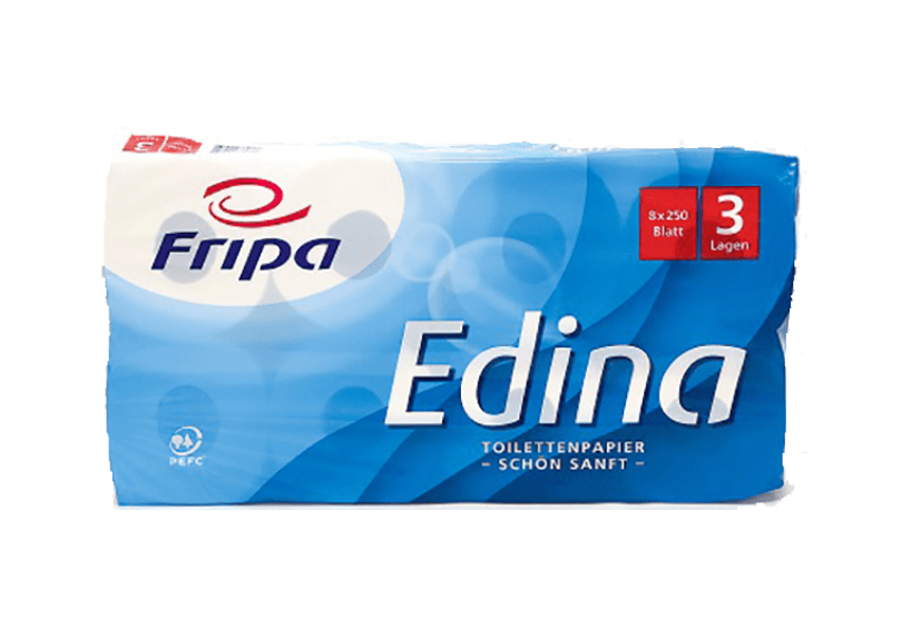 Fripa Toilettenpapier Edina 3-lagig hoch 250 Blatt, Zellstoff, 72 Rollen/Pack - Weigola Hygienevertrieb - - Weigola Hygienevertrieb