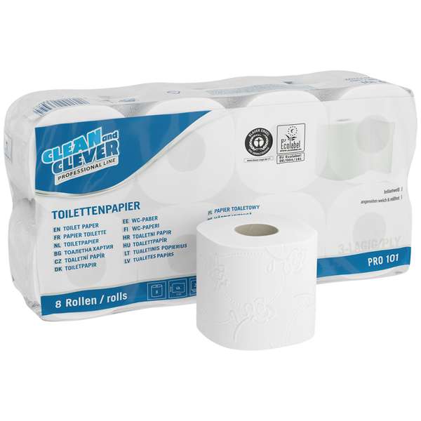 WC Papier Toilettenpapier Kleinrollen 3-lg, Zellstoff, brilliantweiß, 250 Blatt, 8 Rollen - Weigola Hygienevertrieb - - Weigola Hygienevertrieb