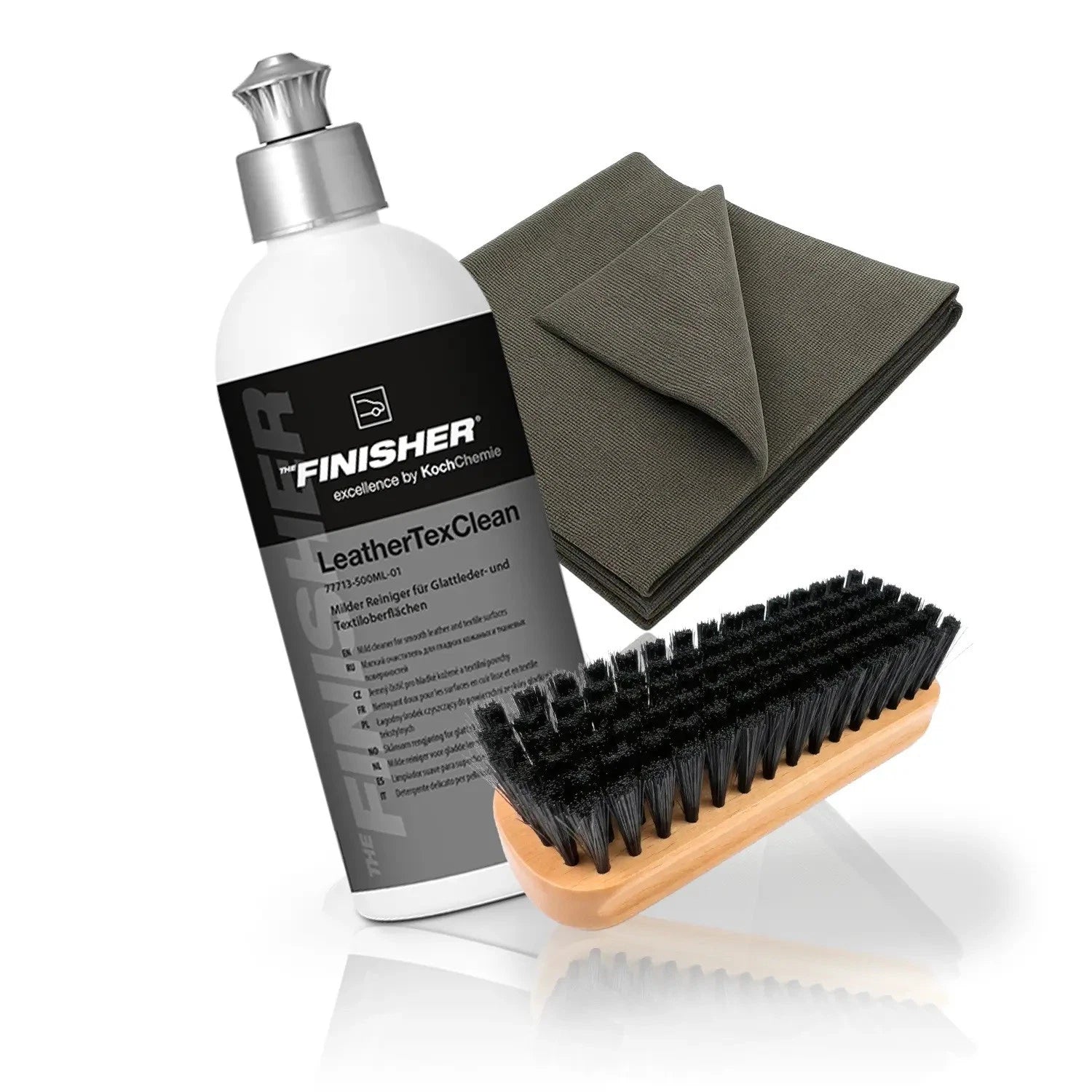 Textil- & Lederreinigung Set: Koch Chemie THE FINISHER LeatherTexclean Lederreiniger & Textilreiniger + Lederbürste + Mikrofasertuch